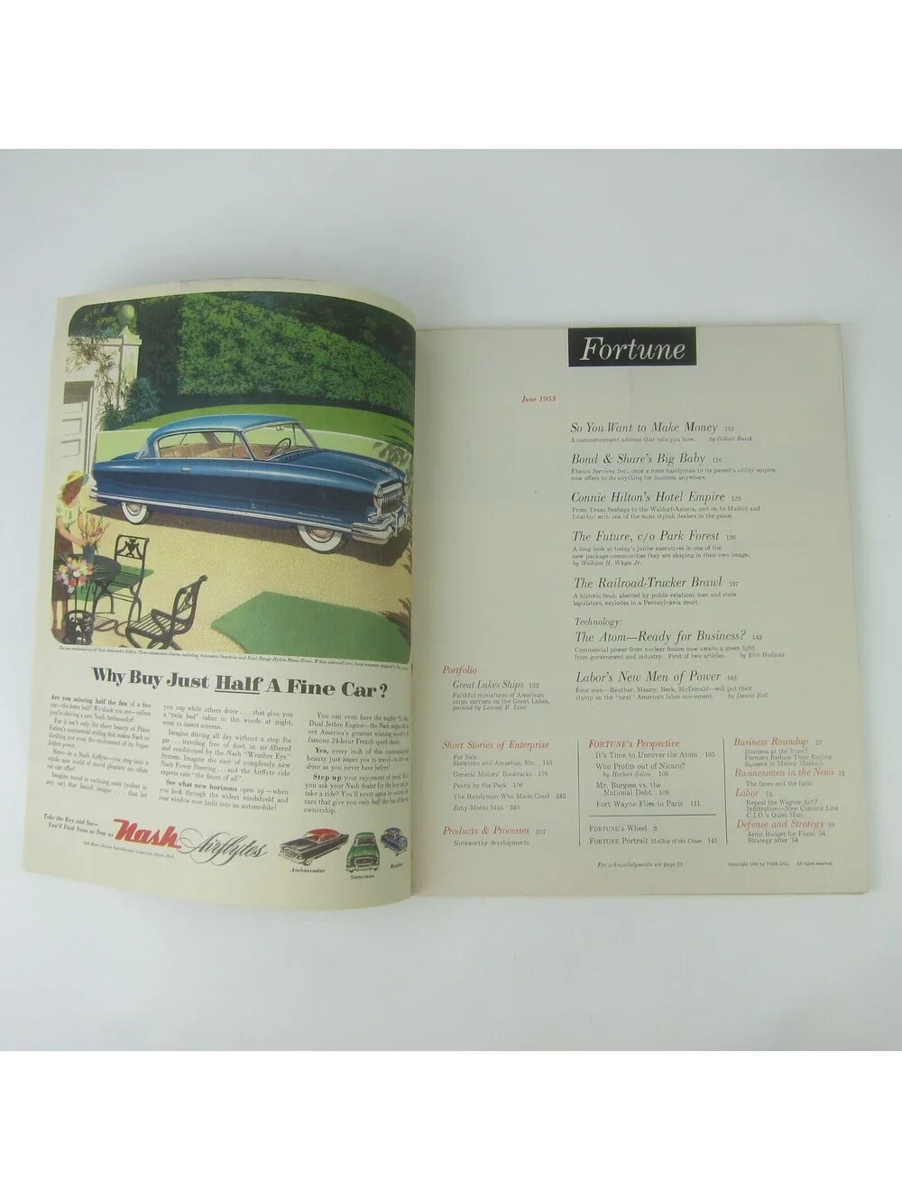 Vintage FORTUNE Magazine June 1953 Nash Motors Cadillac Chevrolet Oldsmobile Ads